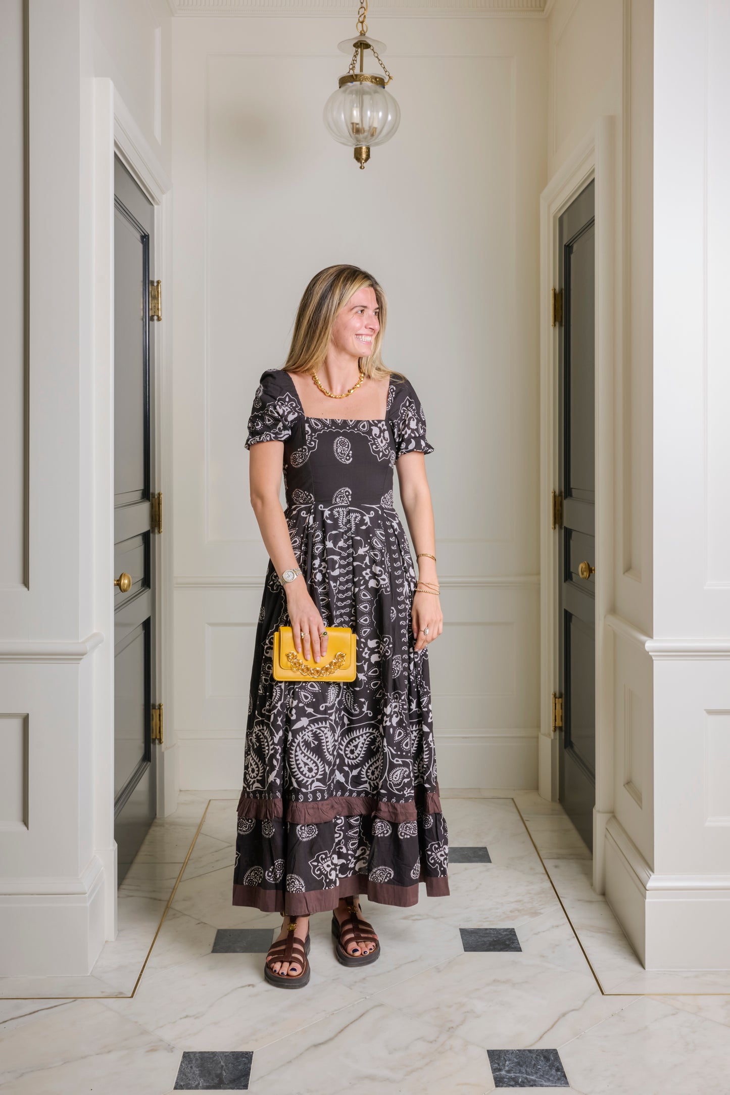 Abigail Cap Sleeve Black Bandanna Maxi