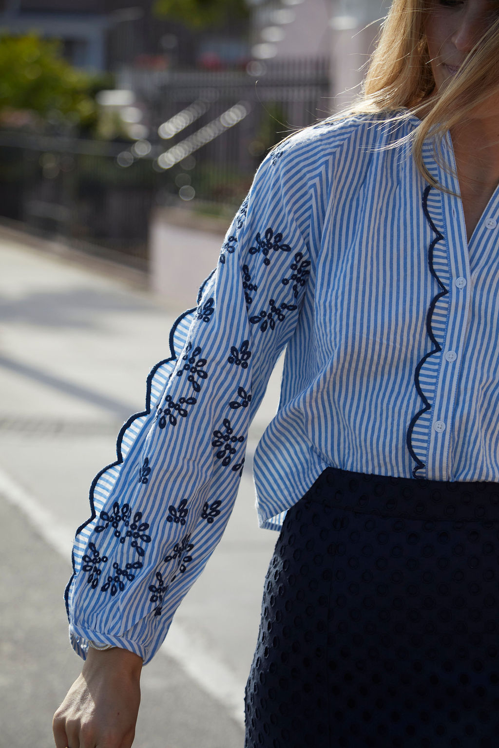 Blue Seersucker Carter Top