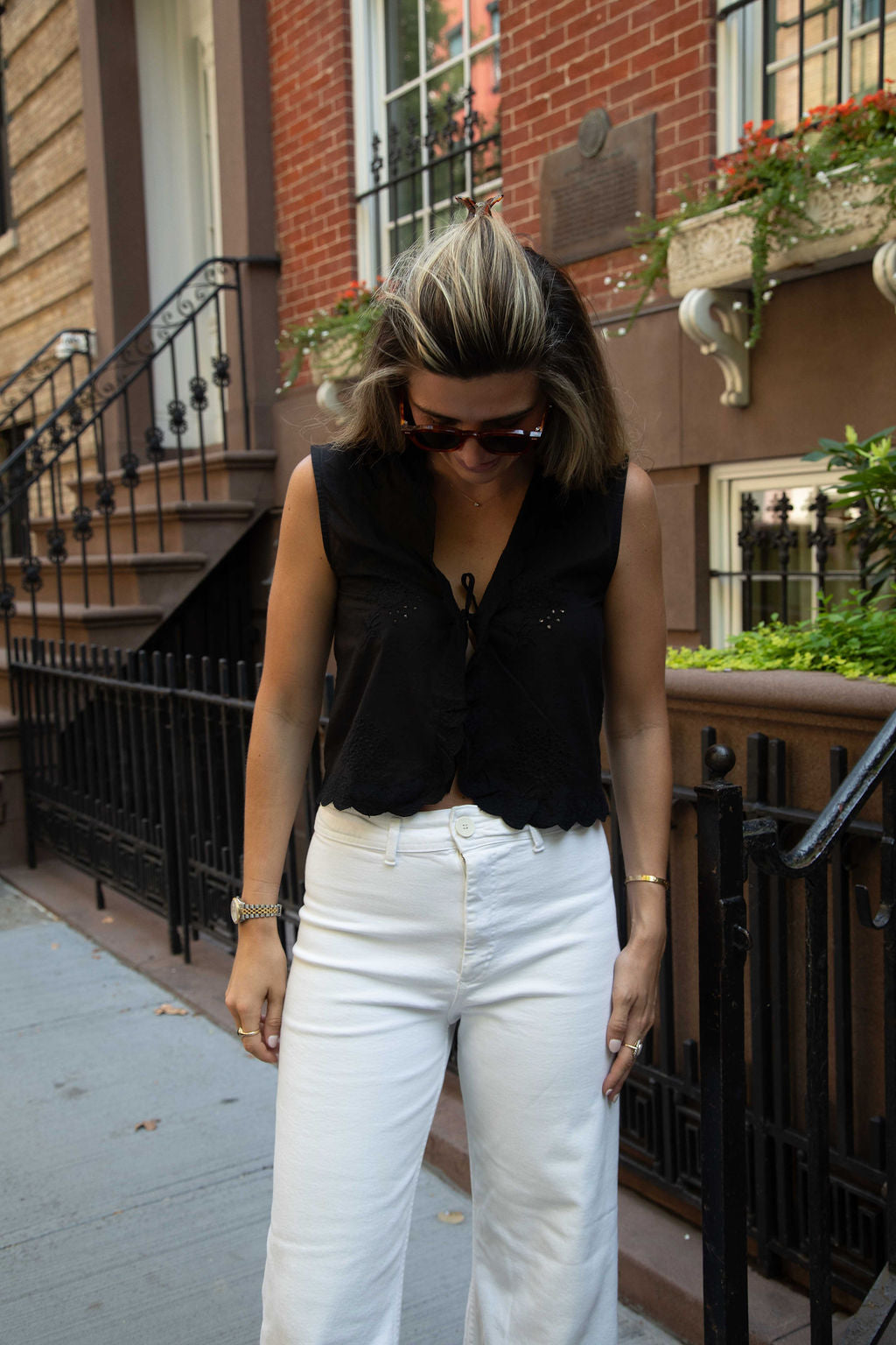 Black Chloe Eyelet Tie Top