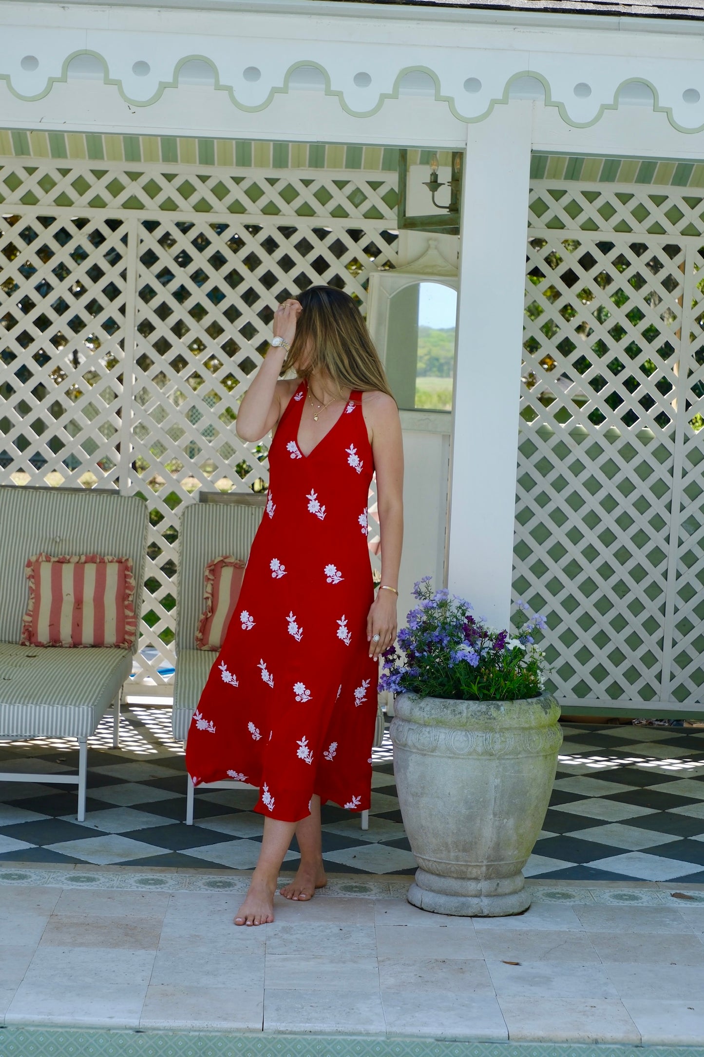 Red Silk Beaded Maxi