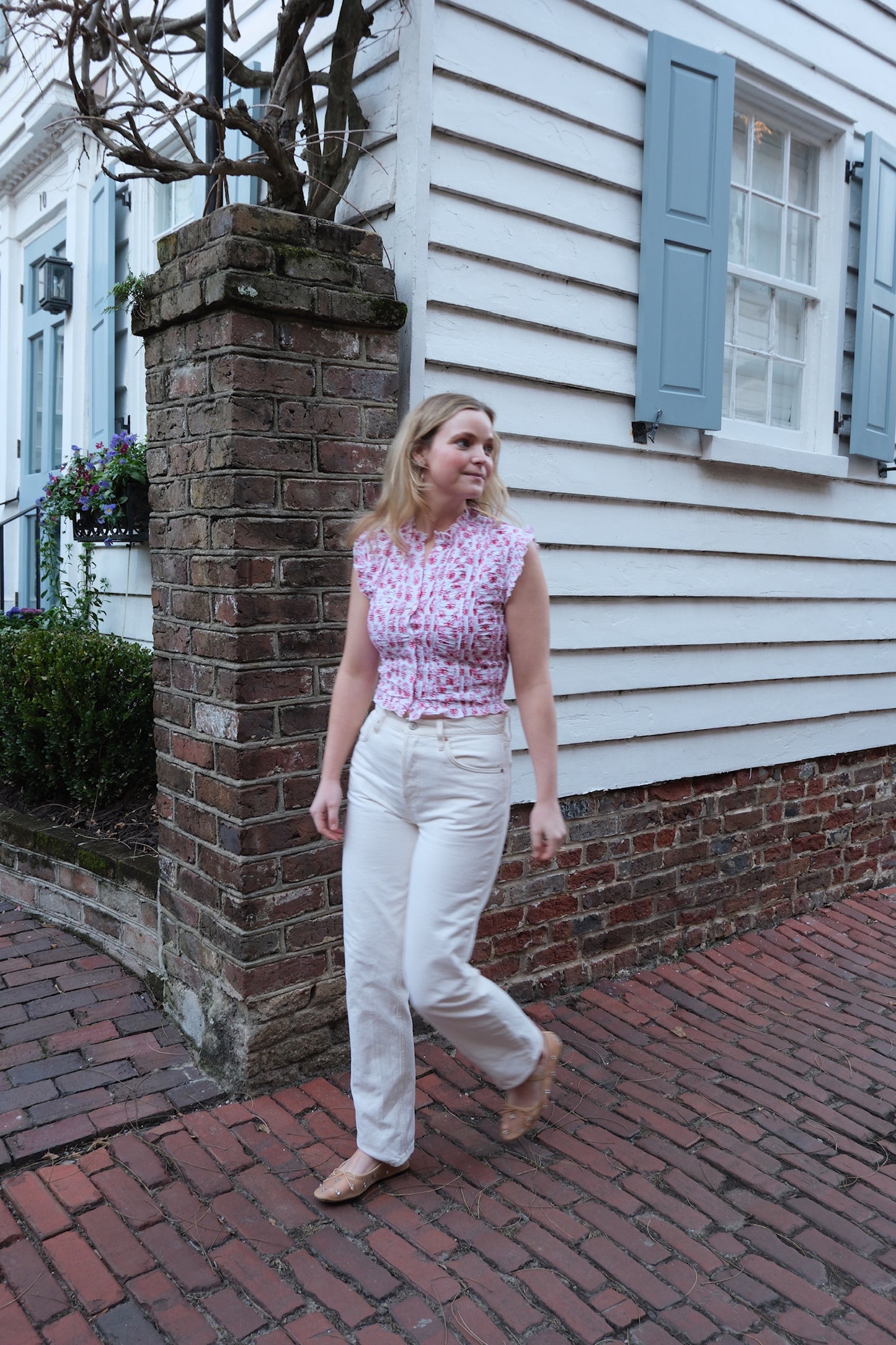 Pink and White Floral Print Clara Top
