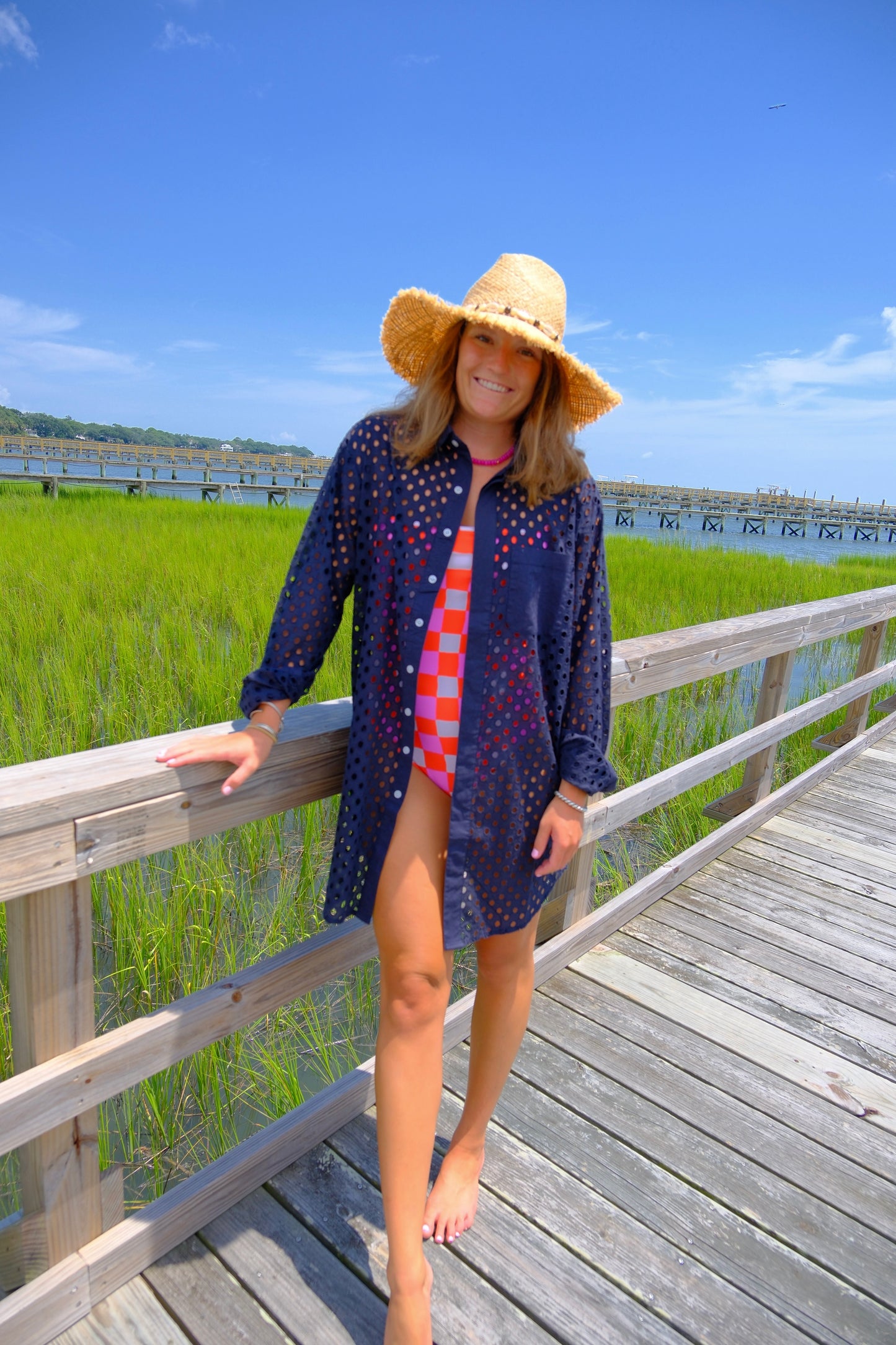 Navy Eyelet Boyfriend Dress