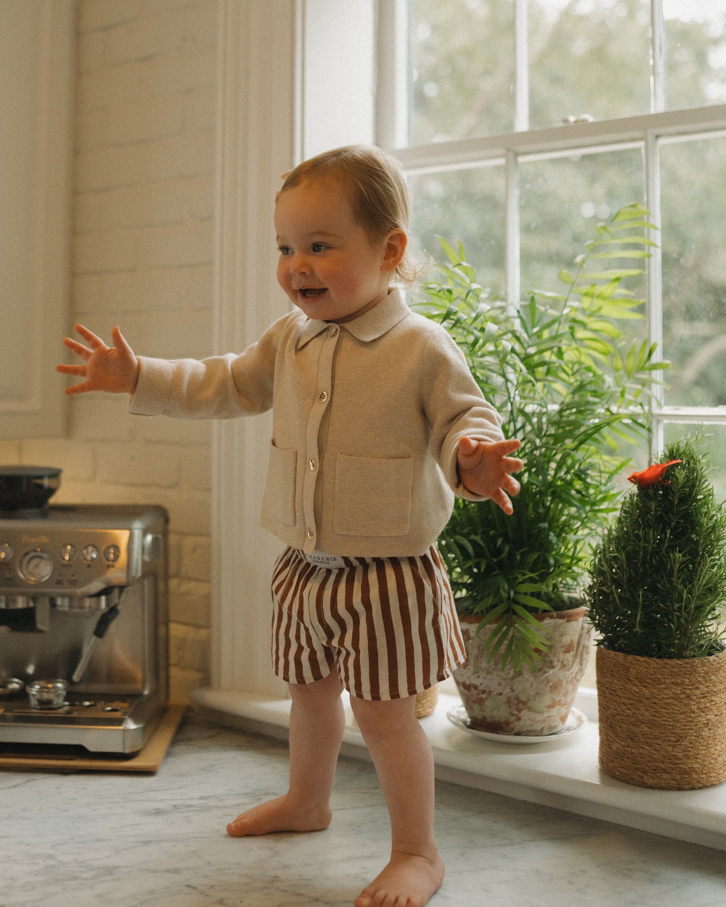 Unisex Chocolate Brown Striped Kids Shorts