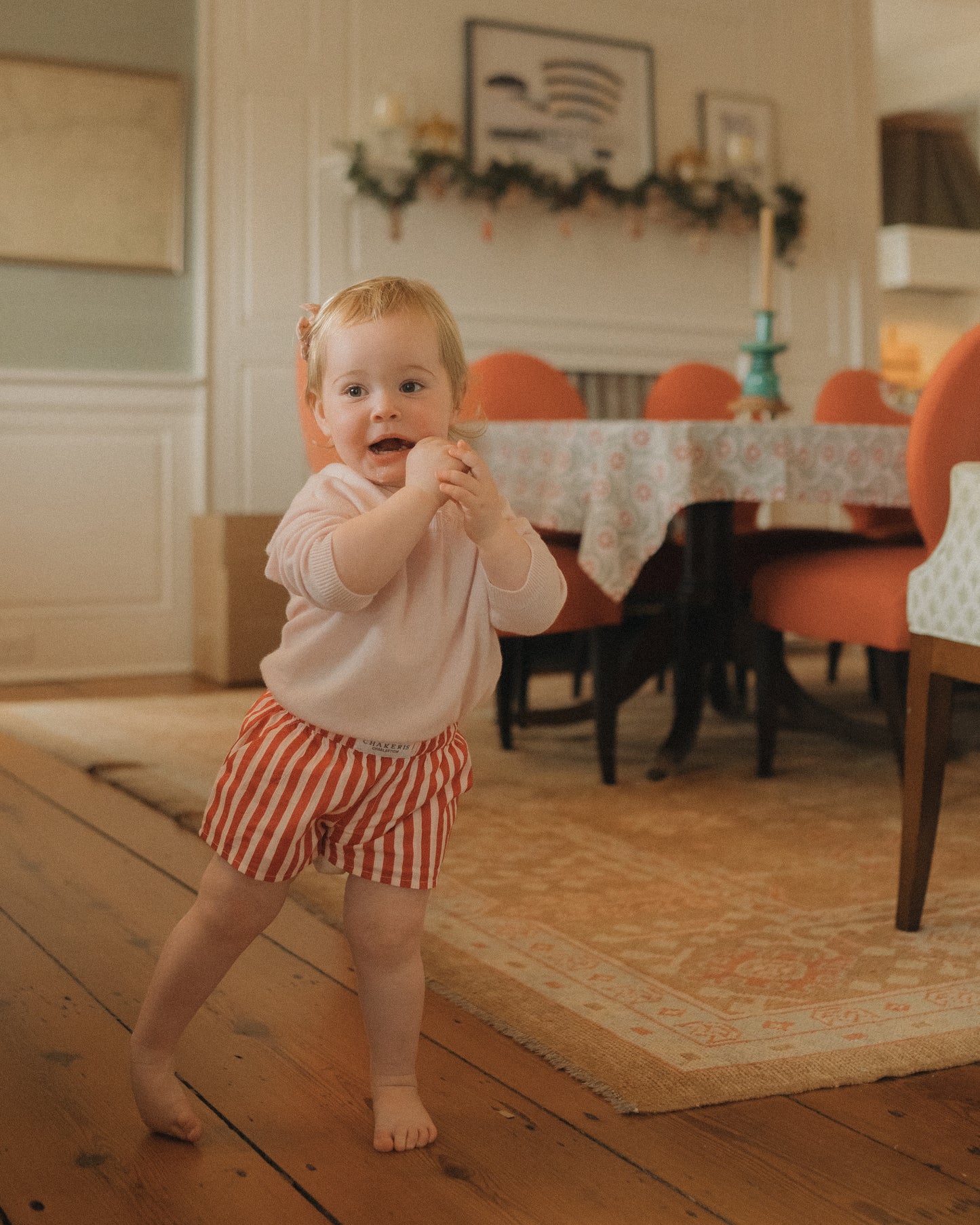 Unisex Red Striped Kids Shorts