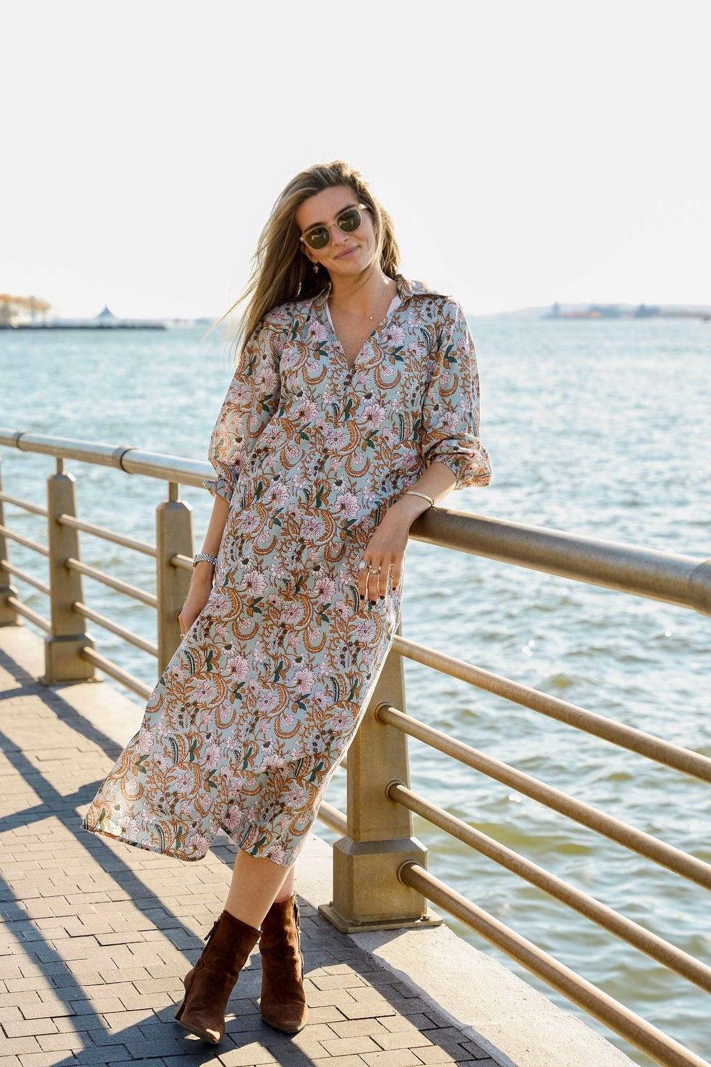 Sage Floral Long Sleeve Anna Maxi  chakeris