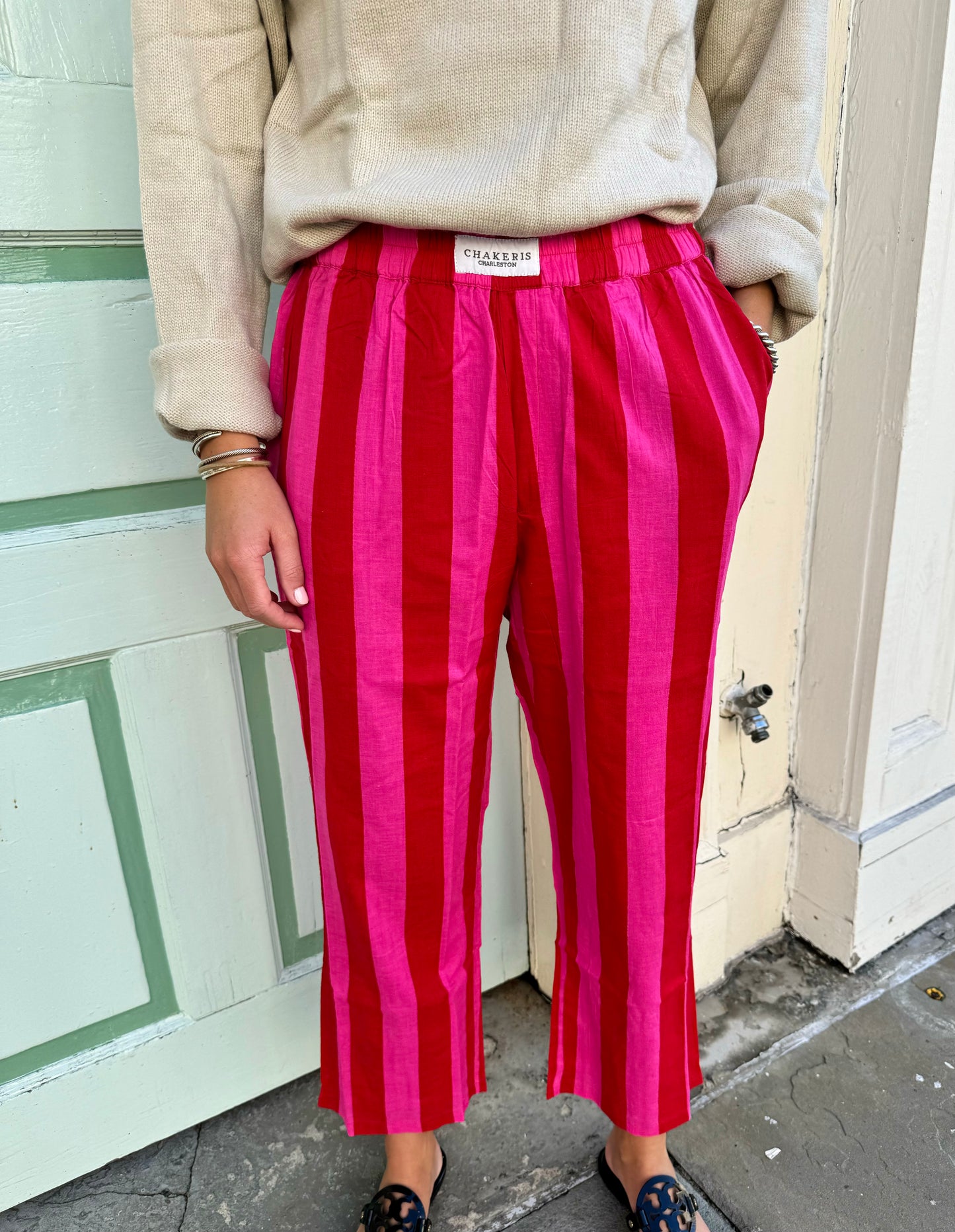 Hot Pink & Red Striped Pants