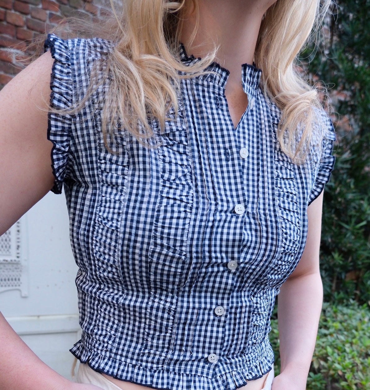 Blue and White Gingham Clara Top