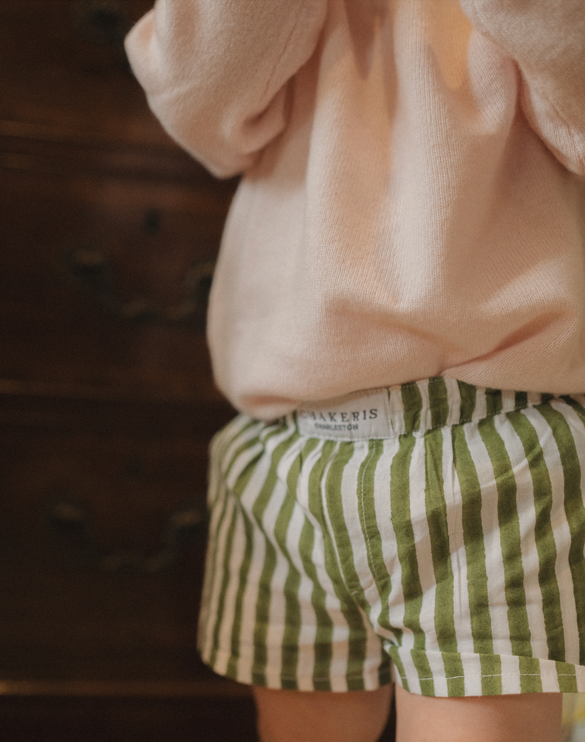 Unisex Hunter Green Striped Kids Shorts