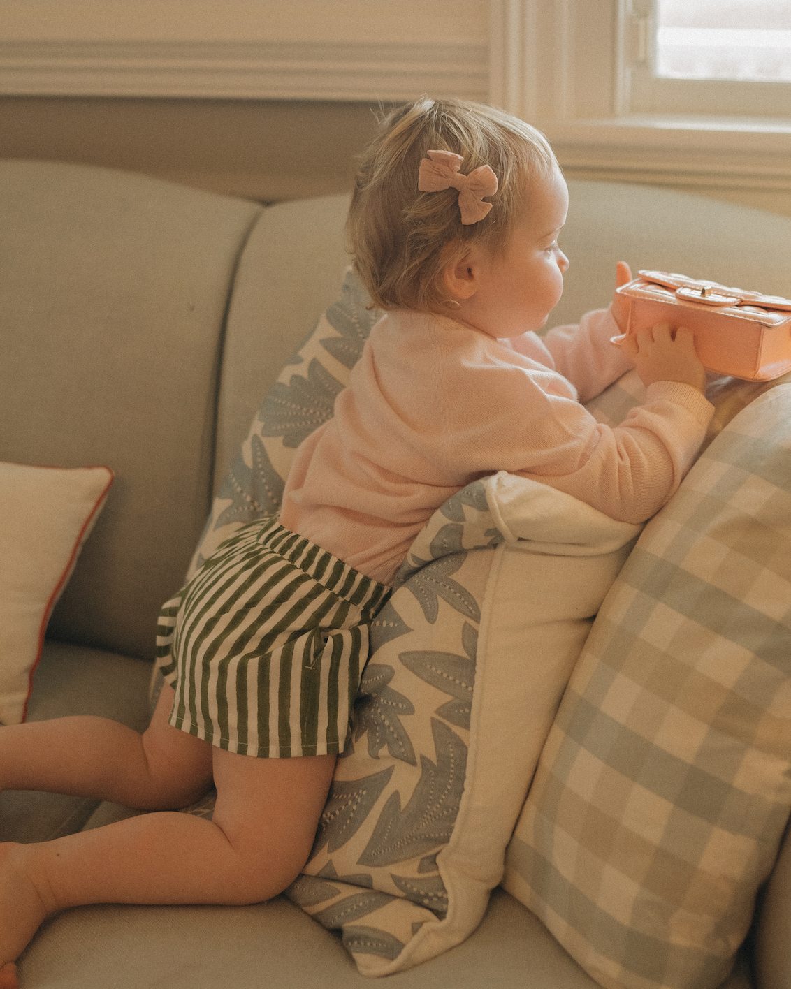 Unisex Hunter Green Striped Kids Shorts