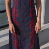 Navy with Red Embroidery Isabella Maxi