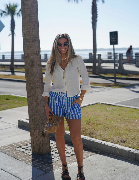 Blue Watercolor Check Shorts