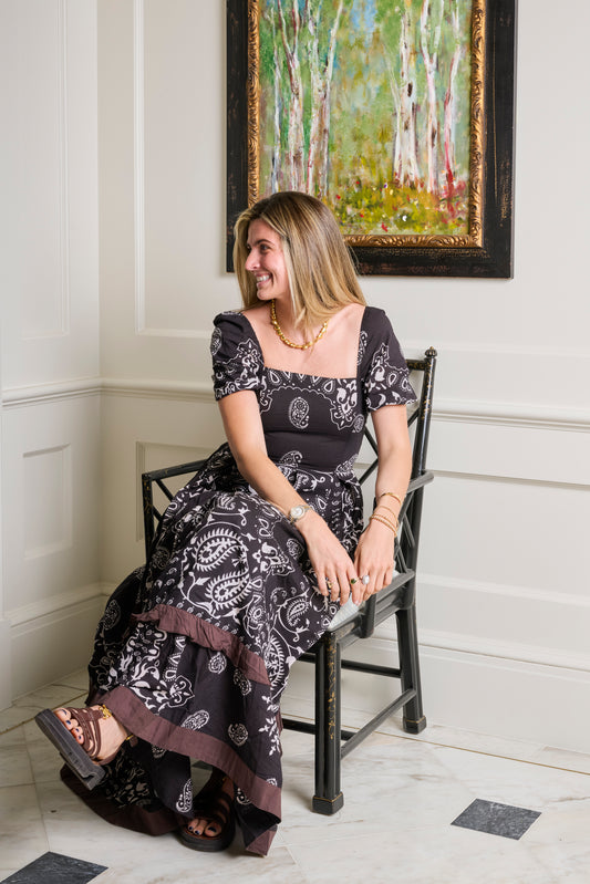 Abigail Cap Sleeve Black Bandanna Maxi