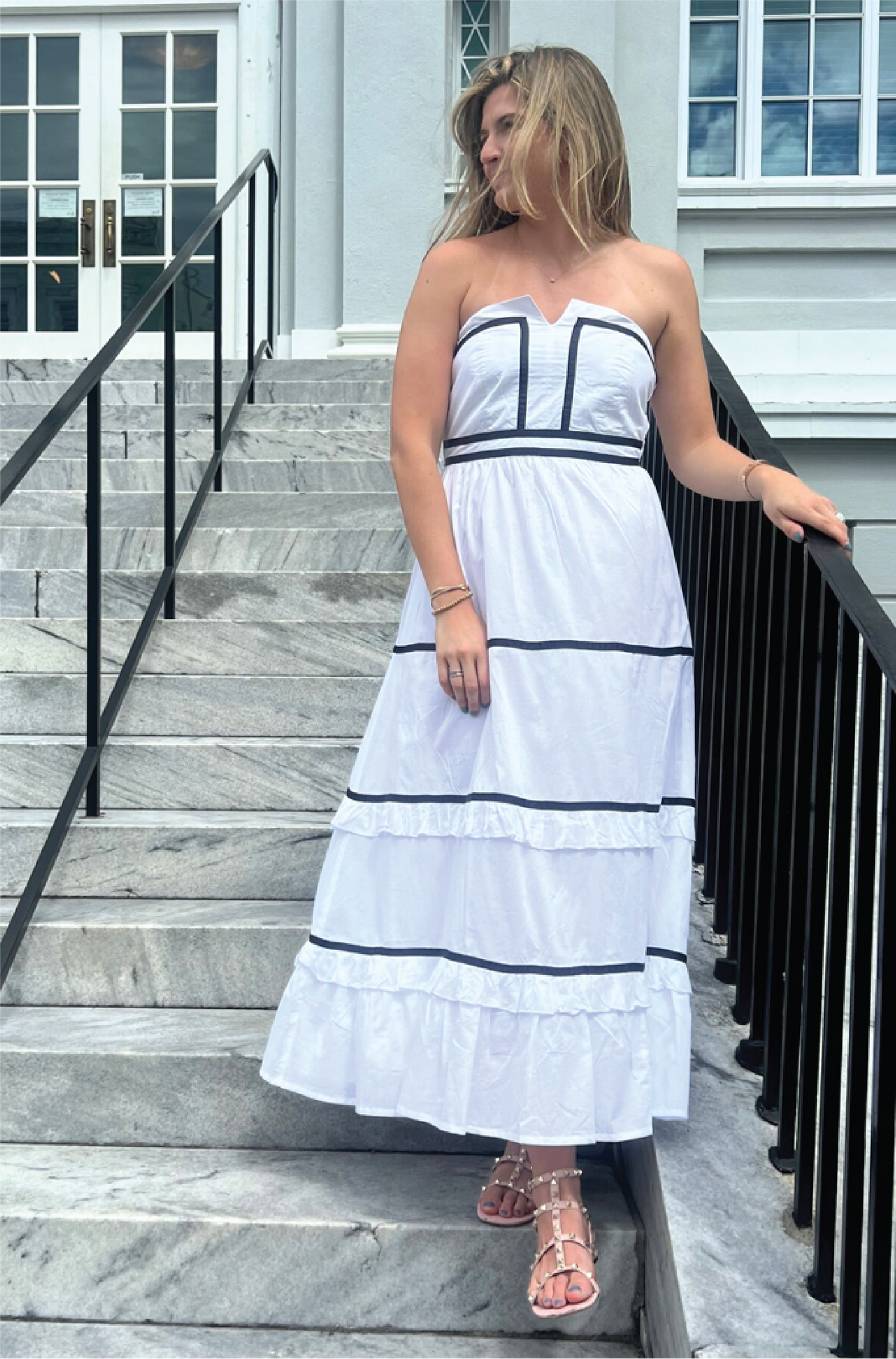 Ella White and Navy Maxi Dress