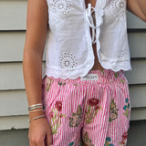 Hot Pink Striped Flower Garden Shorts