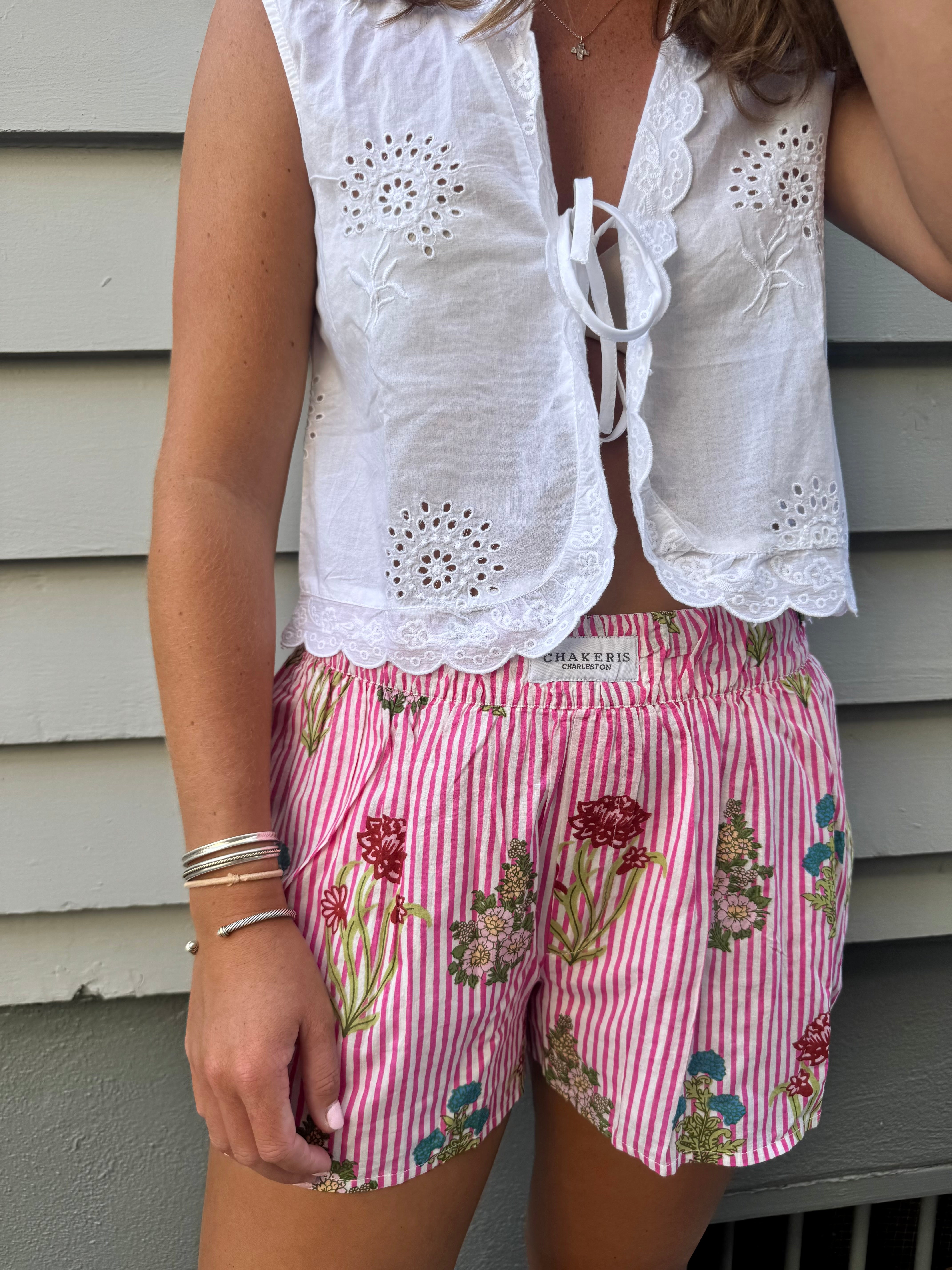 Hot Pink Striped Flower Garden Shorts