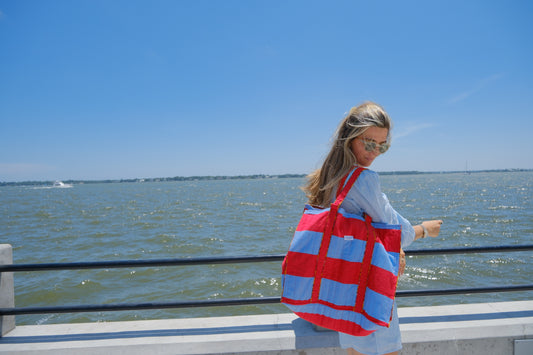 Blue and Red Striped Bag