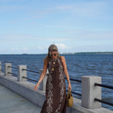 Brown with White Embroidery Isabella Maxi