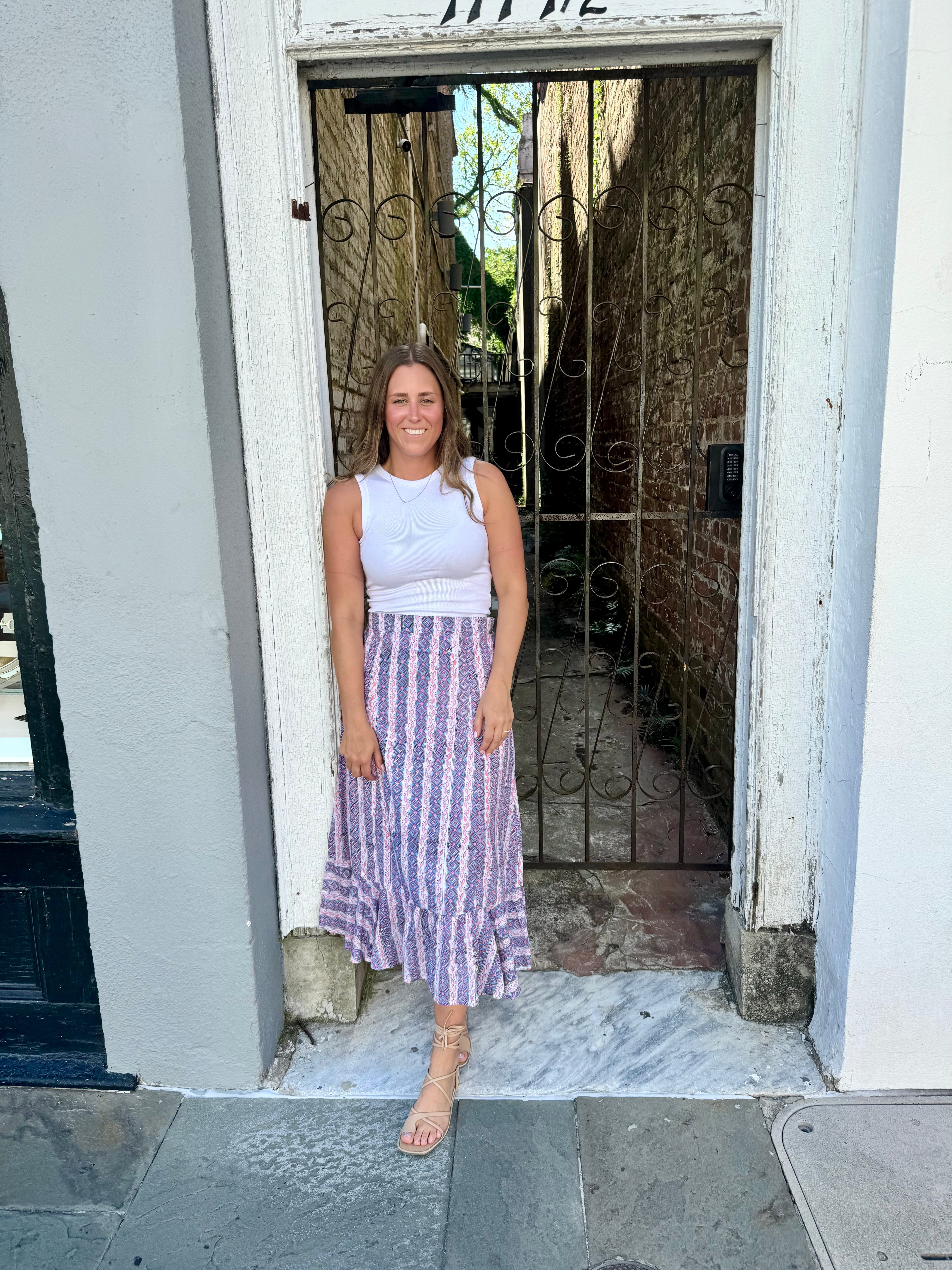 Purple and Pink Floral Stripe Mary Hope Skirt