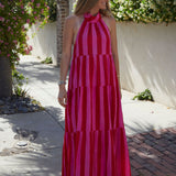 Red and Pink Striped Katherine Maxi
