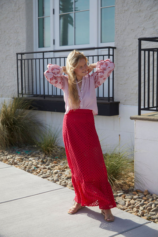 Mary Hope Red Eyelet Skirt