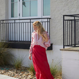 Red Seersucker Carter Top