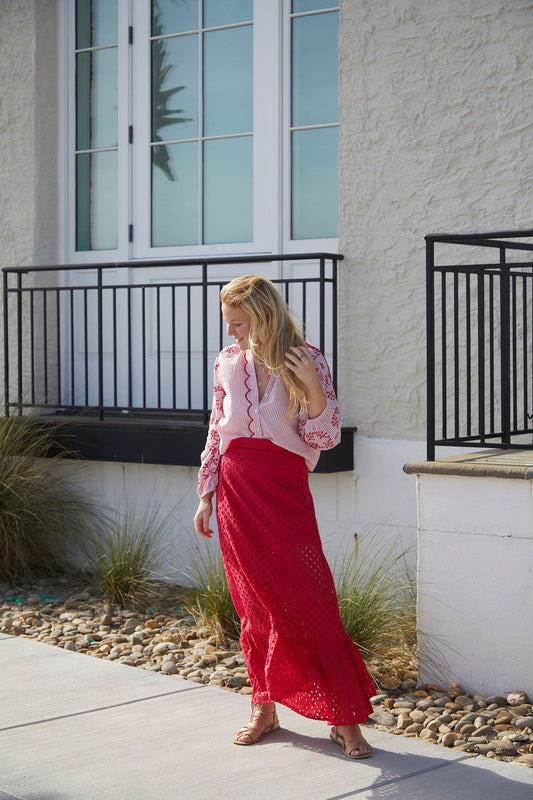 Mary Hope Red Eyelet Skirt