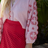 Red Seersucker Carter Top