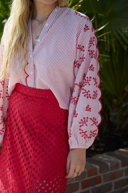 Red Seersucker Carter Top