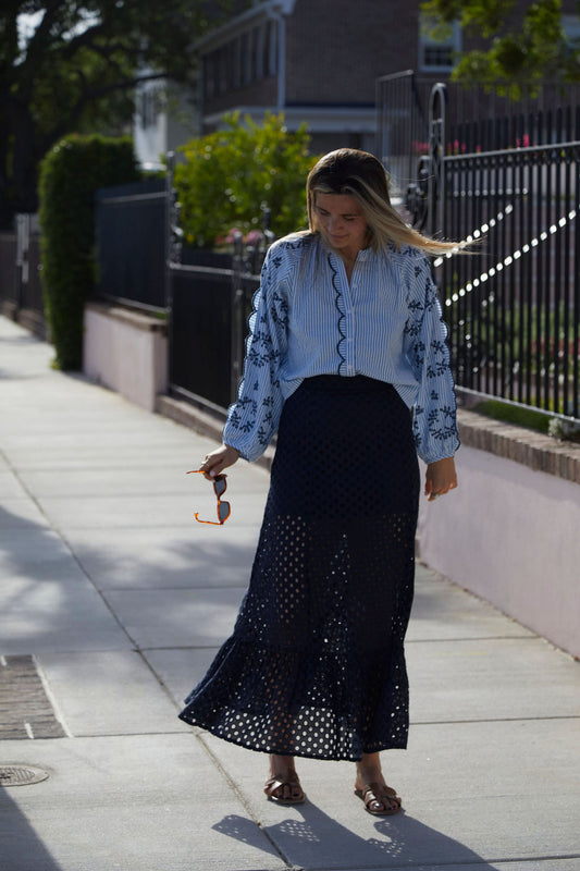 Mary Hope Navy Eyelet Skirt