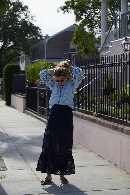 Mary Hope Navy Eyelet Skirt