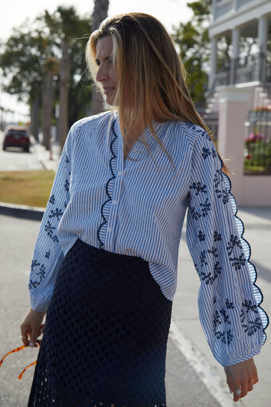 Blue Seersucker Carter Top