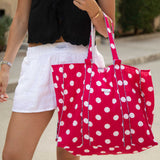 Raspberry and White Polka Dot Tote Bag