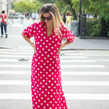 Raspberry Polka Dot Anna Maxi
