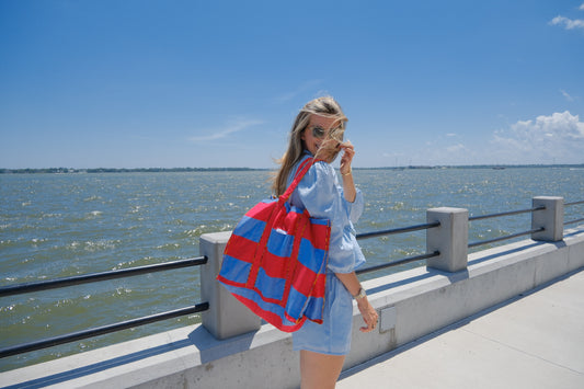 Blue and Red Striped Bag