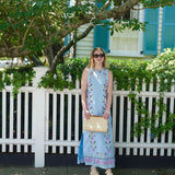 Light Blue Linen with Multi Color Embroidery Isabella Maxi