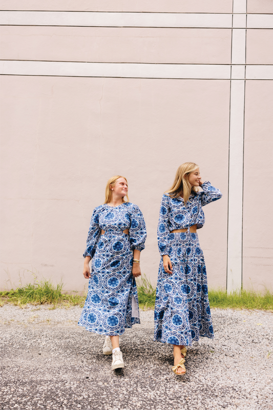 Ansley Blue Block Print Maxi