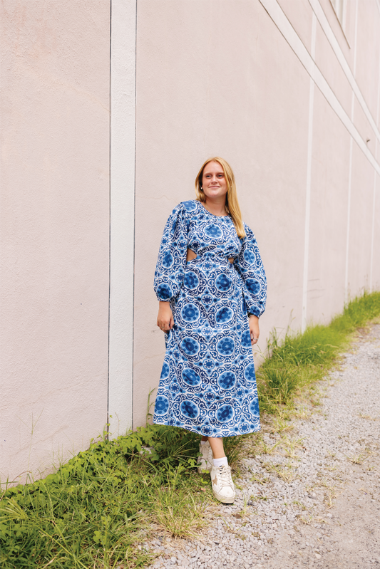 Ansley Blue Block Print Maxi