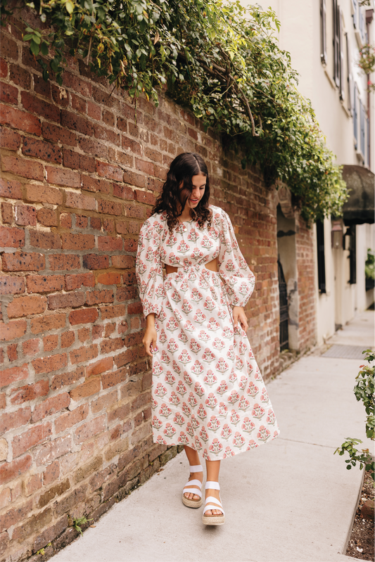 Ansley White and Pink Floral Maxi