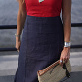 Color Block Red & Navy Linen Isabella Maxi