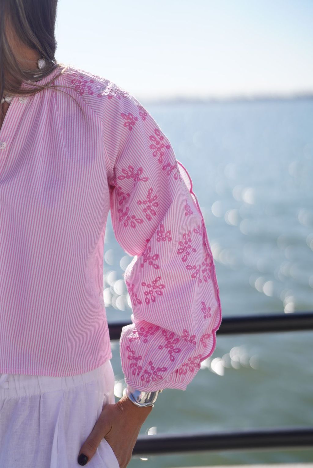 Pink Seersucker Carter Top