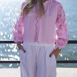 Pink Seersucker Carter Top
