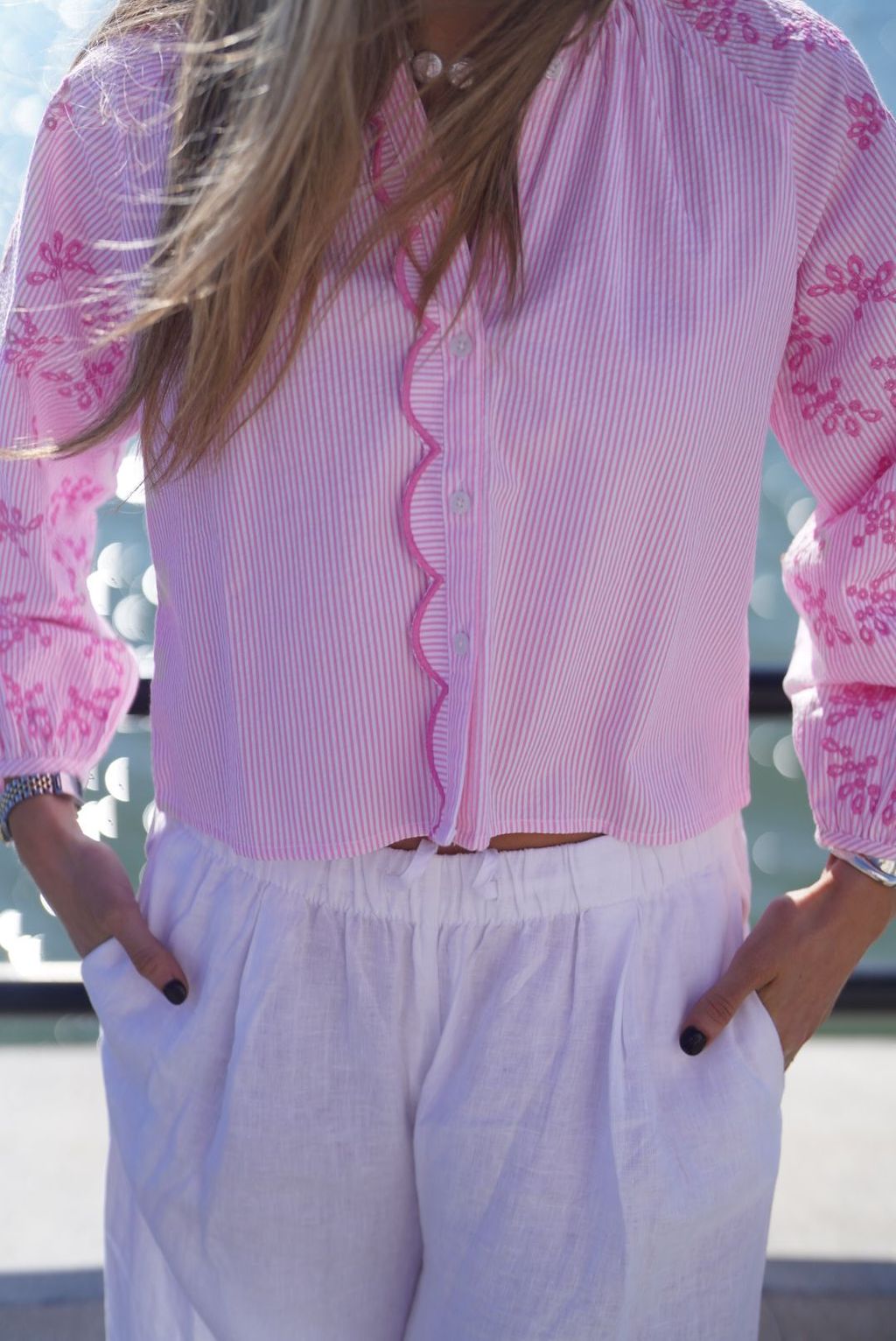 Pink Seersucker Carter Top