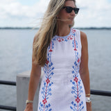 White Linen with Red and Blue Embroidery Isabella Maxi