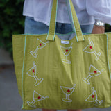 Martini Embroidered Tote Bag