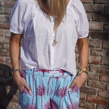Blue and Magenta Palm Frond Shorts
