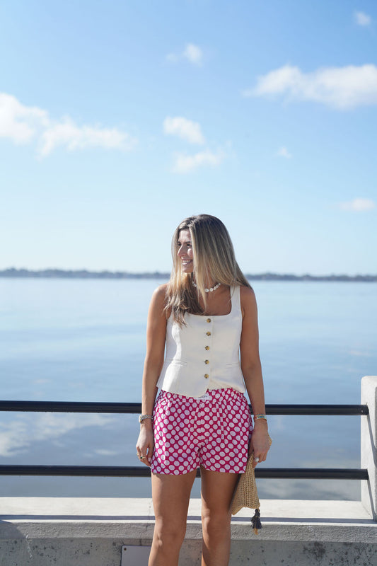 Raspberry and White Polka Dot Shorts