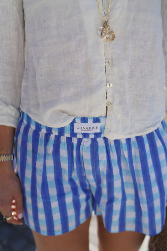 Blue Watercolor Check Shorts