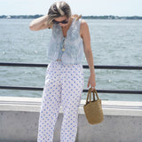 White With Light Blue Polkadots Pant