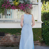 Light Blue Linen with Multi Color Embroidery Isabella Maxi