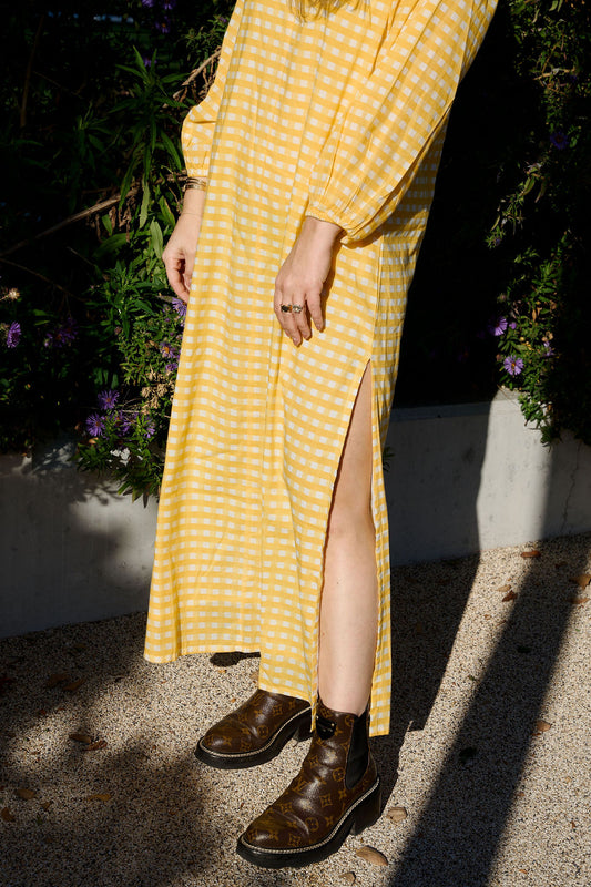 Yellow Checkered Long Sleeve Anna Maxi